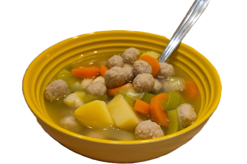 Kød- og melbollesuppe